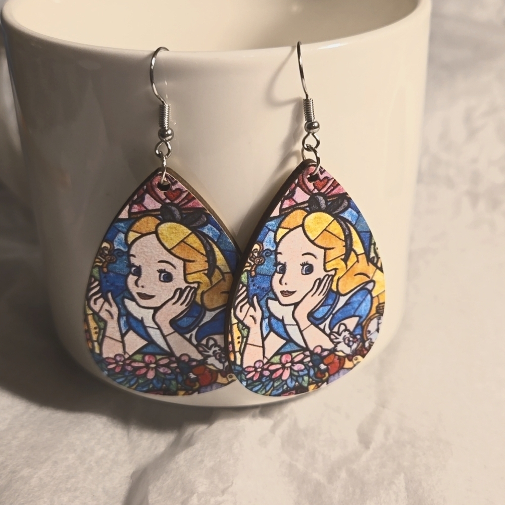 3 /$15 New Alice in Wonderland Wooden Earrings